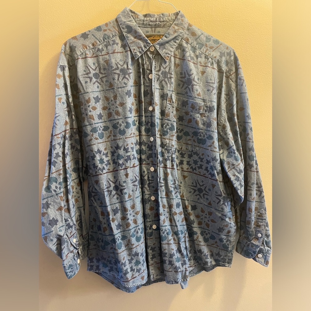 Eddie Bauer Long Sleeve Button Down Casual Print Dress Shirt Women’s Size Large
